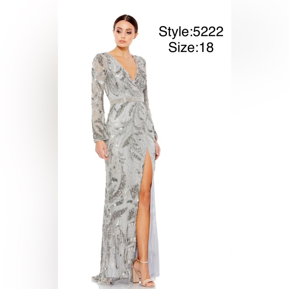 Sequin embellished v neckline evening gown
